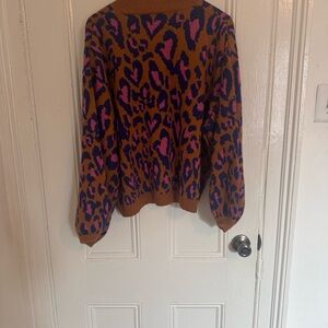 Farm Rio Leopard hearts Print Sweater - Brown and Pink